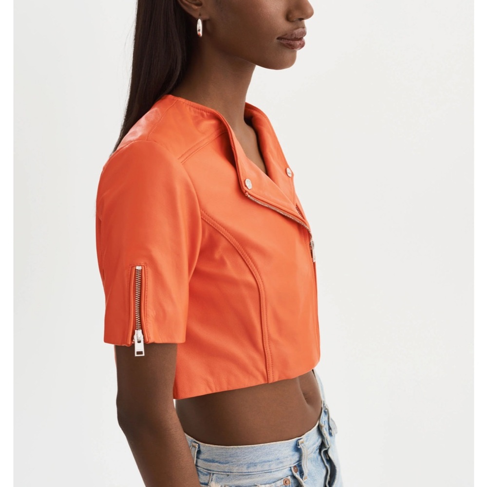🍊 NWT Cropped leather Biker Jacket - Picture 4 of 8
